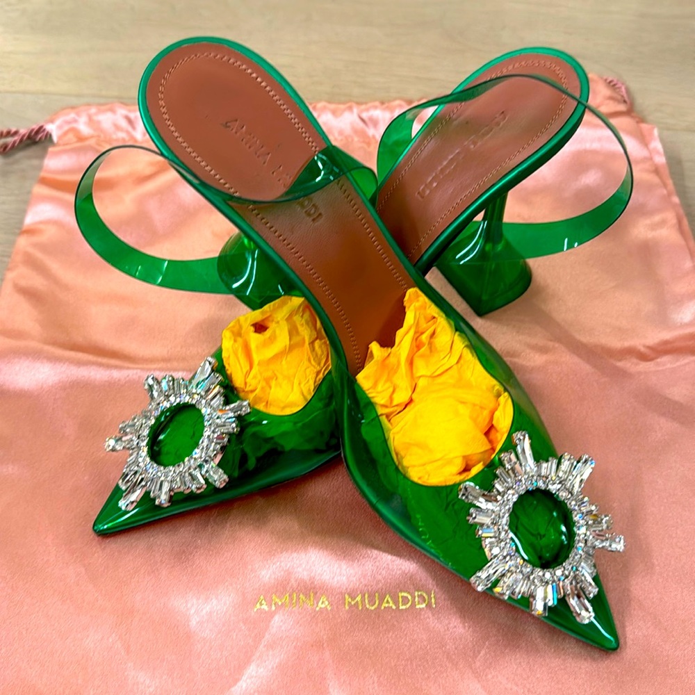 Green Amina Muaddi heel